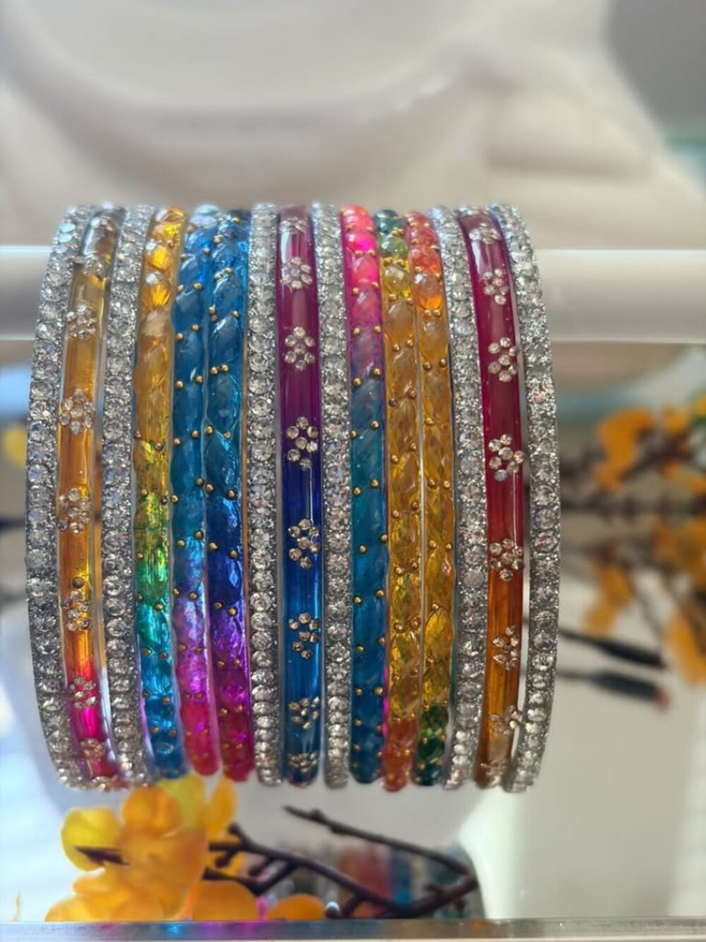 15-Piece Women's Colorful Rhinestone Raindrop Bangle Set | Multi-Color Transluce